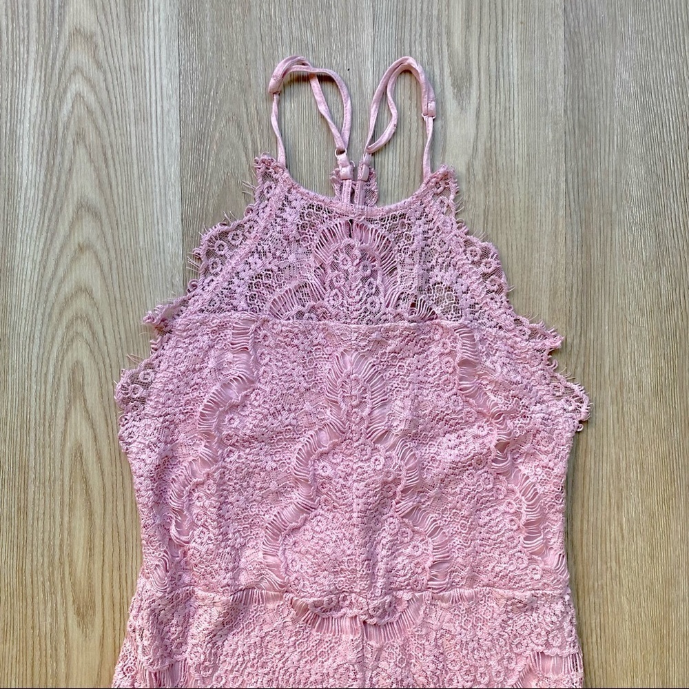 Intimately Free People Pink Lace Racer Back Dress Fitted High Neck - Picture 2 of 10